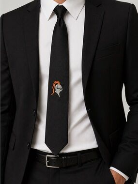 Black Embroidered Knight Tie Classic Microfiber